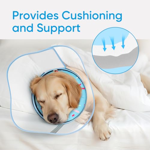 Supet Sponge Dog Cone Collar Stop Licking After Surgery, Dog Donut Collar | Adjustable Dog Recovery Collar Alternative, Detachable Shield, Soft, Comfy Cone, Neck Pillow for Large Dogs - color: DonutBlue, size: L(Neck 11"-14.5")
