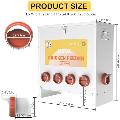 Automatic Chicken Feeder No Waste Metal Poultry Feeder Large Capacity 85lbs for Chickens, Geese, Ducks, Turkeys, Quails (10-Port) - size: 10-Port