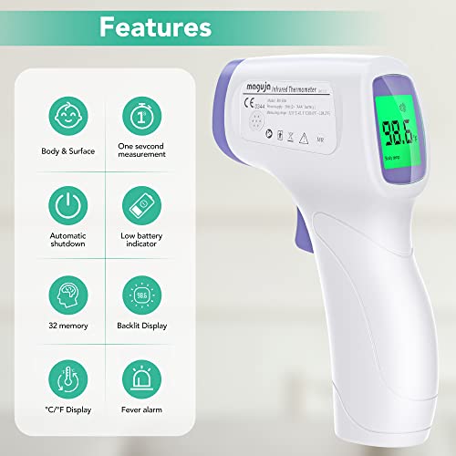 maguja Digital Touchless Forehead Thermometer for Adults Kids Home Use | Infrared Forehead Thermometer with 3 in 1 LCD Display Fever Alarm and Memory Function
