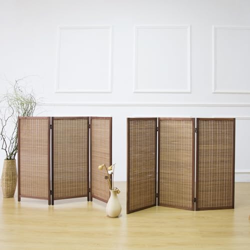 3 Panel Detachable Room Divider, 5.6 ft Tall Two in One Bamboo Privacy Screen (Converts into 2 Low Dividers), Folding Panel Divider for Room Separation, Natural Brown (67" H x 46" W) - color: Brown, size: 3 Panel