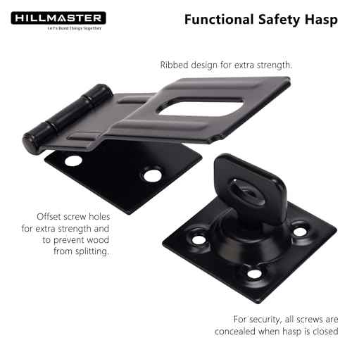 HILLMASTER 2 Pack Swivel Staple Safety Hasps, 4-1/2" Gate Door Hasp Latch with Twist Knob Safety Padlock Clasp Lock for Fence, Gate, Cabinet, Barn Door, Shed, Black - size: 2 Pack