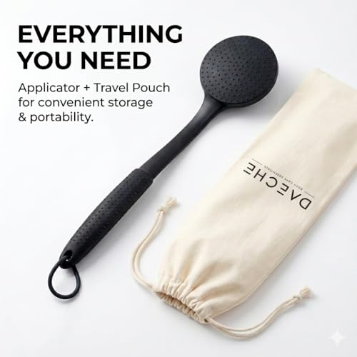 Lotion Applicator for Back with Long Non-Slip Handle, Non-Absorbent Silicone Pad, Easy-to-Clean Body Applicator for Sunscreen, Moisturizer & Self Tanner, Includes Travel Pouch