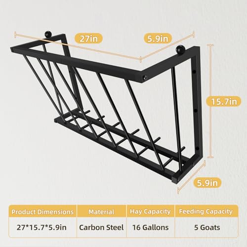 Hay Feeder 27 Inch Wall Mount Iron Rack for Horse Goat Sheep | 16 gallon large capacity, heavy duty metal, easy assembly, suitable indoor & outdoor farm use