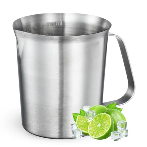 Stainless Steel Measuring Cup 24oz (3 Cup / 700ml), Heavy Duty Liquid Measuring Pitcher with Handle & Engraved Markings, Metal Measuring Cup for Coffee, Milk, Baking & Frothing - size: 24oz/700ml