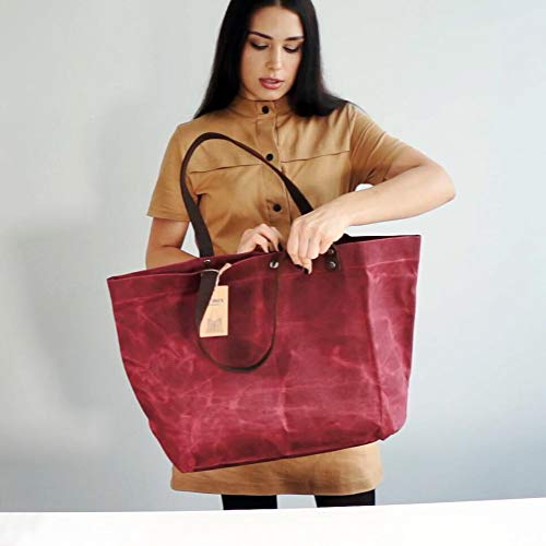 WUDON Waxed Canvas Travel Tote Bag - Extra Large Carryall Shoulder Bag for Women | Travel - color: Grey