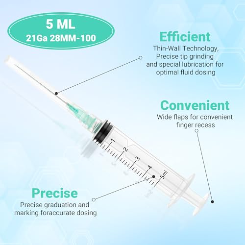 100 Pack 5ml 21Ga 1.5 Inch Industrial Syringes, Plastic Disposable Syringe for Scientific Labs, Liquids Refilling and Measuring - style: 5ml-21G 1.5"