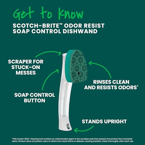 Scotch-Brite Odor Resist Heavy Duty Dishwand, 1 Dish Wand, Handles Tough Messes on Non-Coated Cookware, Oven Racks, Grills and More, Fits all Scotch Brite Refills - size: 1 Dishwand