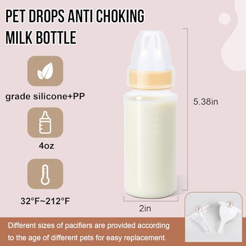 Puppy Kitten Nursing Bottle 5oz - Small Animal Feeding Kit with Nipples | Hand Feeding Supplies for Puppies, Kittens, Rabbits, Ferrets & Newborn Pets - color: YELLOW