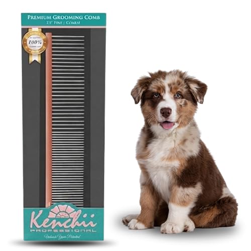 Kenchii Premium Satin Rose Gold Dog Grooming Comb, Medium | Polished rounded scratch-resistant teeth, detangles coats and removes mats, finishing and fluffing - size: Medium