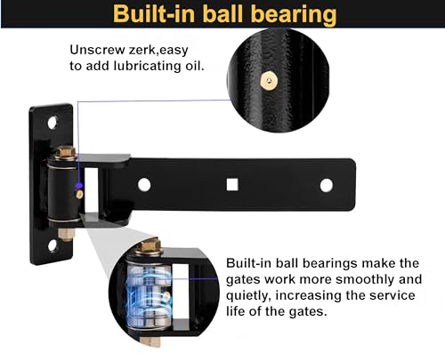 13" Heavy Duty Strap Gate Hinges,900LBS Load Capacity,Thickened Solid Steel | 2Pcs Built-in Ball Bearing T Hinge for Smooth Swing,Bolt or Weld-On Wooden/Metal Gate,Garden Fence Shed Barn Gate(Patent) - size: Large-L