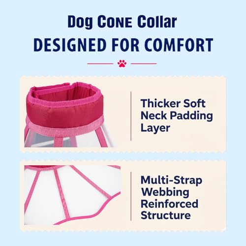 Soft Neck Pad - Hard Plastic Dog Surgery Recovery Cone Collar, Rosered S | Comfy & Clear Vision Cone for Small Dogs to Stop Licking, Extra Long Head Cones & Elizabethan Collar, Extender Cone of Shame - color: Rosered, size: Small