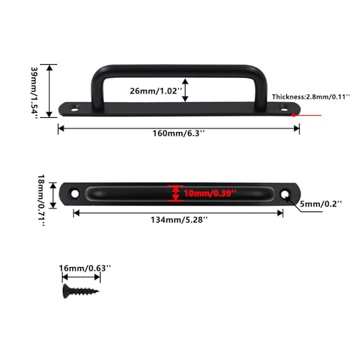 Barn Door Handles, Door Pull Handles with Plate,201 Stainless Steel Pull Handles,Metal Sliding Door Pull Handles,Shed Handle Pulls for Closet Cabinet - color: Black, size: Hole Center:134mm/5.28''