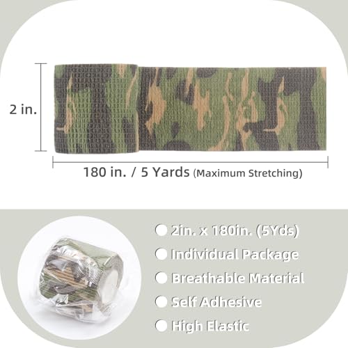 IndigoCase 6 Pack Self Adhesive Bandage Wrap 2 Inch x 5 yd Elastic Tape | CAMO-MIX Color Elastic Bandage Wrap, Vet Wrap, Small Bandage for Kids, Fingertip, Wrist, Dog, Pets - color: Camo-mix, size: 2 Inch - 6 Pack