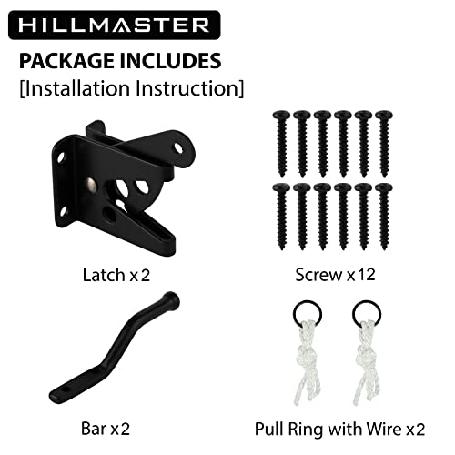 HILLMASTER Upgrade Self-Locking Gate Latch for Wooden Fence, Automatic Gravity Lever Door Latches with Longer Fasteners & Pull String for Secure Pool, Garden, Black Finish/4.7in, 2 Pack - size: 2 Pack