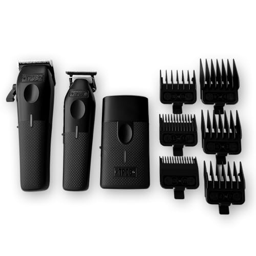 TPOB Play Barber Hair Clippers for Men 7500 RPM with Rubber Grips (Blackout 3 Set) - color: Blackout 3 Set