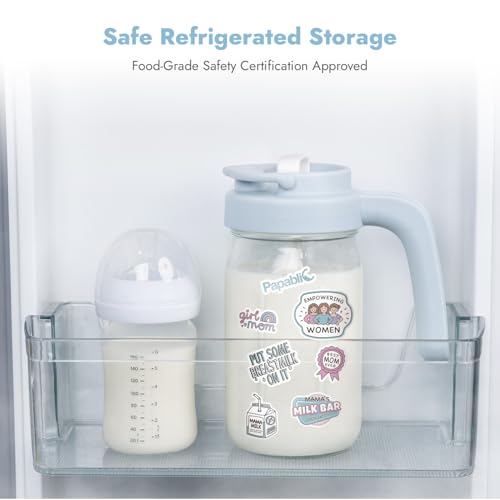 Papablic Breast Milk Pitcher, Formula & Baby Feeding Container, Blue | Glass | Wide Mouth | BPA-Free | Leakproof | Safe & Durable | Easy to Clean & Dishwasher Safe | No Bubbles & No Clumps - color: Blue