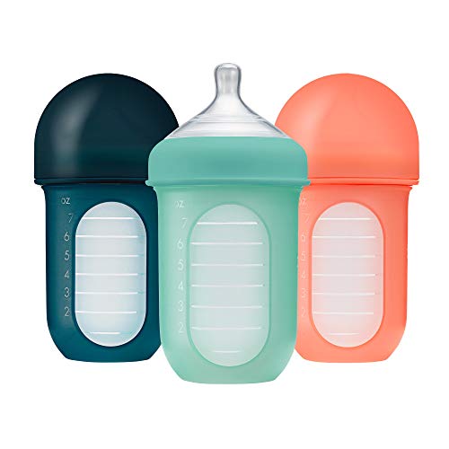 Boon Nursh Bottles - Medium Flow - Silicone Baby Bottles Help Ease Colic Symptoms - Formula and Breast Milk Only Touch Platinum Food-Safe Silicone - Mint - 3-6 Months - 3 Count - 8 Ounce - color: Mint, size: 8 Ounce (Pack of 3)