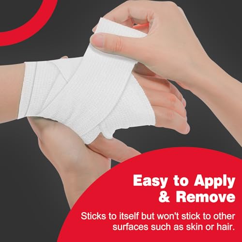 AZEN 16 Pack Self Adhesive Bandage Wrap Pink, 2" X 5 Yards Elastic Cohesive Bandage Wrap, Athletic Tape, Vet Wrap, Ankle Tape, Tattoo Grip Tape Wrap (White) - color: White, size: 2IN - 16Pack