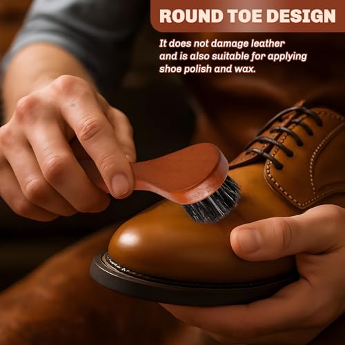 2 Pcs Horsehair Shine Shoes Brush Kit Polish Dauber Applicators Cleaning Leather Shoes Boots Care Brushes Suede Cleaner Brush(Brown Long Handle) - style: Brown Long Handle