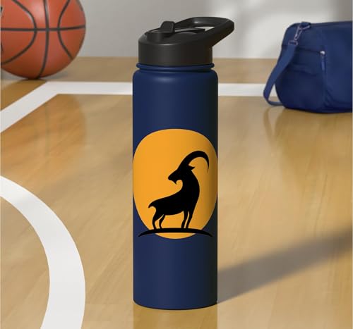 Sunset Wild Goat Capricorn Lover Gift Adult Men Women Kids Stainless Steel Insulated Water Bottle - color: Navy Blue