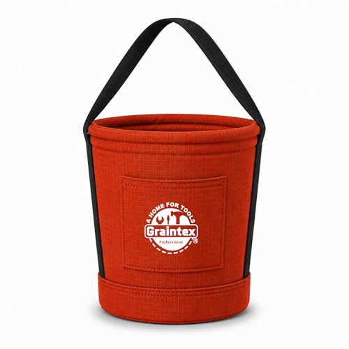 Graintex Tapered Canvas Bucket 12"x10"x15", Utility Tool Bucket One Inside Pocket, Reinforced Base & Carry Handle, Ripstop Canvas - Rust - color: Rust