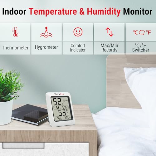 TempPro TP50 Digital Hygrometer Indoor Thermometer Room Thermometer and Humidity Gauge with Temperature Humidity Monitor(Previously ThermoPro) (Pack of 3) - size: Classic (Pack of 3)
