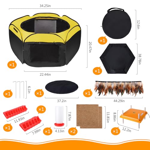 14 in 1 Pop Up Brooder Box for Chicks Starter Kit, Foldable Brooder Box, Complete Baby Chick Supplies with Heating Plate, Custom Feathers, Grass Mat, Feeder & Waterer for Baby Chicks, Ducks, Quail