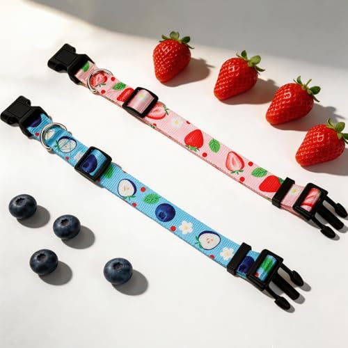 2 Pack Goat Collars with Bells，Fruit Adjustable Nylon Set | Sheep Grazing Copper Bells & Adjustable Nylon Collar for Small Farm Animal Sheep Calf Cow Accessories(13.7"-20.5") - color: Pink Printing + Blue Printing