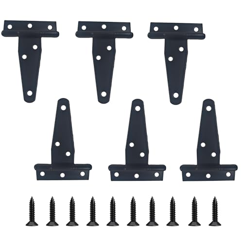 6PCS 3" Heavy Duty T-Strap Hinges, Black Rustic Iron Hinge, Rustproof Gate Tee Hinges for Outdoor Sheds, Barn Doors & Wood Fences-Thickness 1.2mm - size: 3 Inch