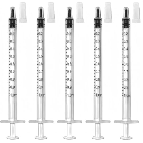 100 Pcs 1ml 1cc Syringe No Needle Plastic Syringe with Caps | for Pets Oral, Refilling, Oil or Glue Applicator, Measuring or Transfering Amount of Liquids