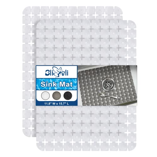 Bligli Sink Mat for Stainless Steel/Ceramic Sinks, 2 Pack 15.7x11.8 inches PVC Sink Protectors for Bottom of Kitchen Sink, Dishes and Glassware drain Mats, Durable and Fast Draining (Transparent) - color: Transparent