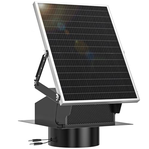 25W Solar Roof Vent Exhaust Fan for Small Shed Garage Attic 24/7 Operation | Thermostat,MPPT Controller,Dual Power Auto-Switch for 24/7 Operation,Adpater,Adjustable Wind Speed,Cools up to 1300 Sq.Ft - color: White and Black