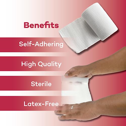 Dealmed Sterile 4 in Stretch Gauze Bandage - Latex Free - 12 Rolls | Polyester Mesh, Individually Wrapped, Self Adhering, Non Adherent, Breathable, Conforming Design, First Aid Burn Care - size: 4 Inch (Box), style: Sterile