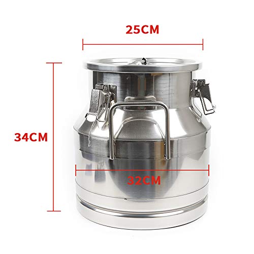 Milk Can with Sealed Lid, Stainless Steel Milk Transport Cans Wine Pail Bucket Tote Jug Pot Oil Liquid Storage Barrel with 2 Handles Sealed Silicone Anti-Leak Ring Lock Belt 20L 5.28 Gallon - color: 20l