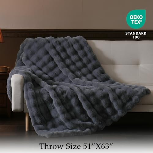 BENVWE Faux Fur Throw Blanket for Couch - Thickened Fluffy Soft Bubble Blanket for Living Room Home Decor - Fathers Day Birthday Gifts for Women Men, Grey, 50" x 60", 1300GSM - color: Graphite Grey, size: Throw(50" x 60")