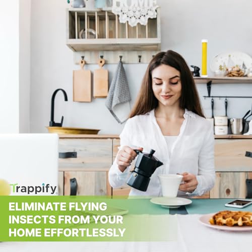 Trappify Hanging Fly Trap & Fruit Fly Traps for Indoors, Yellow, 8 Pack | Recycled Paper Stick with Ultra-Tacky Adhesive and Bait Cup, Hangs in Kitchens, Patios, Barns, Catches Flies and Gnats - size: Pack 8