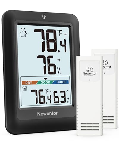 Newentor Indoor Outdoor Thermometer Wireless with 24H/48H/ALL-TIME High Low | Big Number 4" Display, Inside Outside Temp & Humidity, Comfort Indicator, Weather Station for House Patio, Black, 2 Sensors - color: Black, size: with 2 sensor