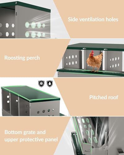 Galvanized Steel Chicken Nesting Boxes, 8-Hole Laying Boxes with Front Egg Tray ＆ Vent, Roll Away Nesting Box for Hens, Includes 8 Training Eggs, Green - color: Green