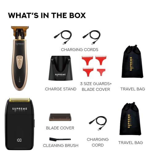 Supreme Trimmer 2-in-1 Crunch Lite Foil Shaver & T-Shaper Trimmer | ST5210 Beard Trimmer & STF600 Electric Razor | Travel Hair Trimmer Set | Black & Gold - style: Crunch Lite & Gold T-Shaper