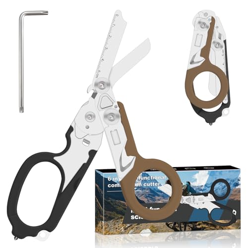 6-in-1 Heavy-Duty Emergency trauma shears (Black brown) - color: Black Brown