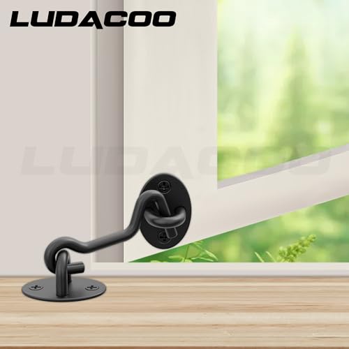3" Hook and Eye Gate Latch, Sturdy Thickened Barn Door Lock Door Latch Hardware for Gates, Windows, Fences, Cabinets, and Sheds, Black, 1 Pack - size: 3 Inch