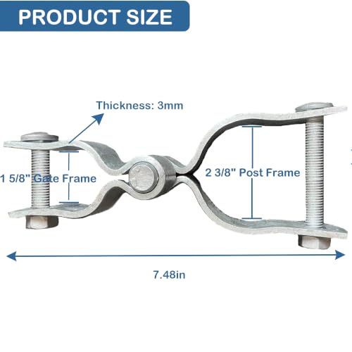 2 Pack 1-5/8" x 2-3/8" Chain Link Fence Gate Hinge Kit, Galvanized Steel Gate Hinges, Heavy Duty with 2 PCS 1-5/8" Frame Hinge and 2 PCS 2-3/8" Post Hinge, Bolts & Nuts Included - size: 1-5/8" x 2-3/8"