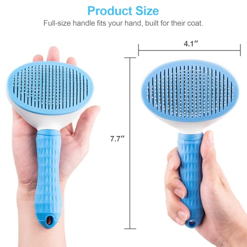 Depets Self Cleaning Slicker Brush, Dog Cat Bunny Pet Grooming Shedding Brush - Easy to Remove Loose Undercoat, Pet Massaging Tool Suitable for Pets with Long or Short Hair - color: Blue