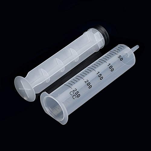 2 Pack 250ml Syringes with Tip Adapters, Extra Large Plastic Syringe Individually Sealed for Glue Dispensing, Scientific Labs, Watering, Refilling, Multiple Uses - style: 250ml