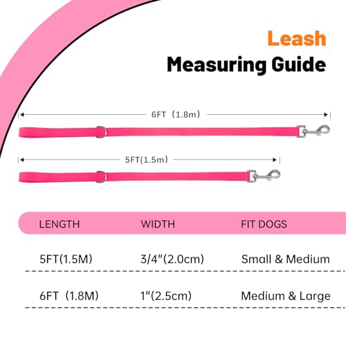 Waterproof Dog Leash, 5/6 FT Durable Odor-Proof Dog Leashes with Strong Metal Hooks Fits Small Medium or Large Dogs (Pink, 5FT - 3/4 inch Width) - color: Pink, size: 5FT - 3/4 inch Width