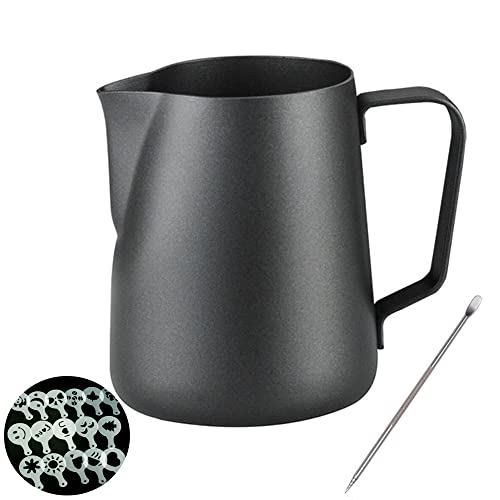 Espresso Milk Frothing Pitcher,12 oz 20 oz,Stainless Steel Milk Jug Frother Cup,With Coffee Decoration Stencils Mold Tool (20 oz, Black) - size: 20oz