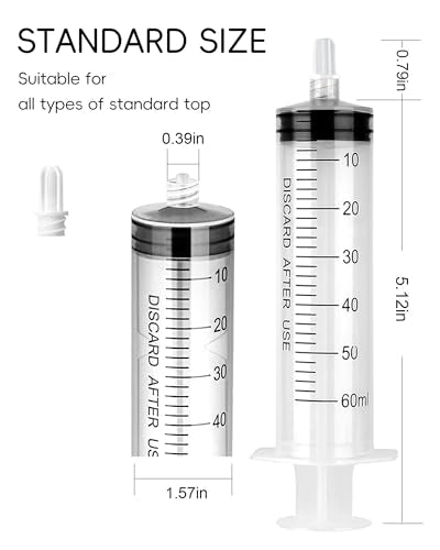 60ml Luer Lock Syringe without Needle - 60cc Plastic Syringes, Sterile, Individually Sealed, Pack of 30 - size: 60ML