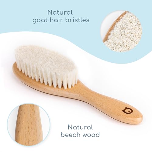 Wooden Hair Brush Set - Premium Baby Comb and Brush - Soft Natural Bristles - Organic Products - Perfect Registry Gift - Cradle Cap Brush for Newborns & Toddlers - color: 3 Pieces set - Oval