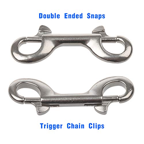 Double Ended Bolt Snap Hooks, 3-1/2 Inch Marine Grade Double End Scuba Diving Clips, 316 Stainless Steel Trigger Chain Clip, for Water Bucket Pet Feed Bucket Agricultural Equine Dog Leash, 2Packs