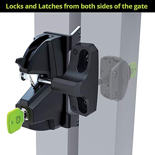 D&D LL3PWA LokkLatch Plus Gate Latch Lockable On Both Sides of Gate Black | Privacy gate latch, key lockable on both sides of the gate. Fits square frame post. Metal, wood, vinyl fence gates.